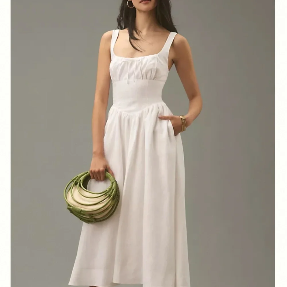 BEST Reformation Balia Linen Midi Dress - White Wedding Causal Party Classic - Picture 9 of 11